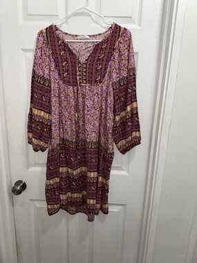 Bluetime Lilac Floral Boho Mini Dress